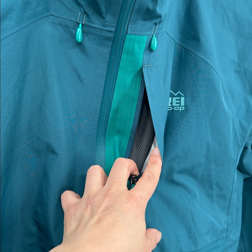 REI Co-op Gore-Tex Hooded Rain Jacket Teal Green Women’s Large - Picture 3 of 13